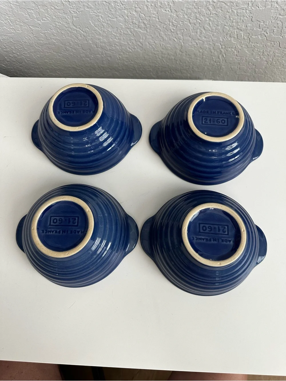 Set of 4 Vintage Emile Henry Cobalt Blue Ribbed Cereal/Soup Bowls #21.60-France